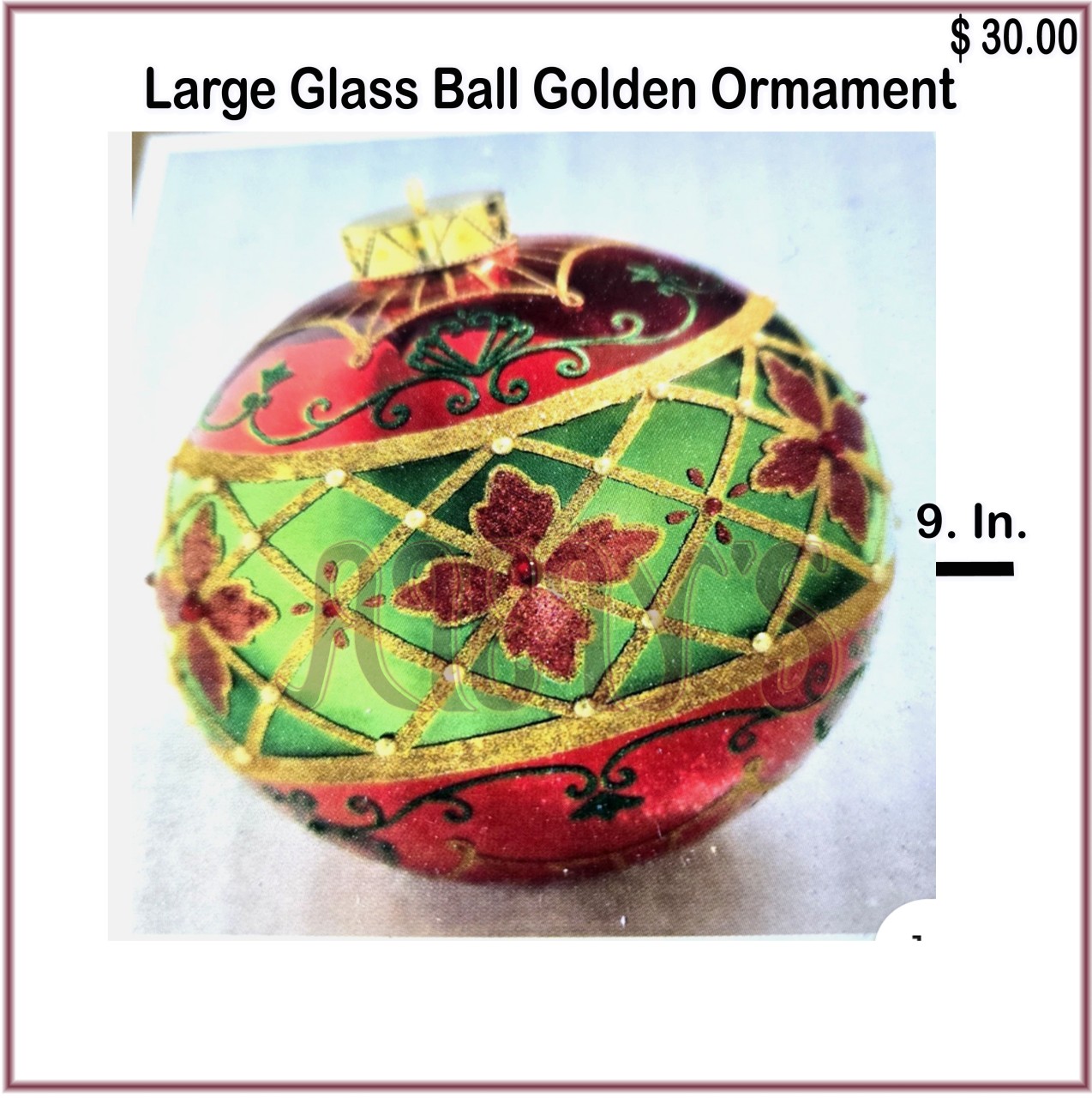 2 Un.Glass Ball Ormament Red & Green 9"